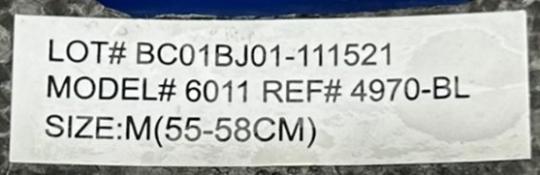 The lot number (LOT#) and reference number (REF#) can be found on the same label on the inside of the helmet