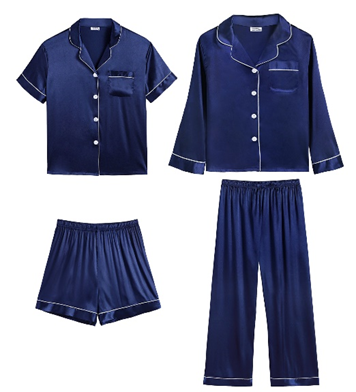 Discontinued navy blue satin two-piece pajama sets