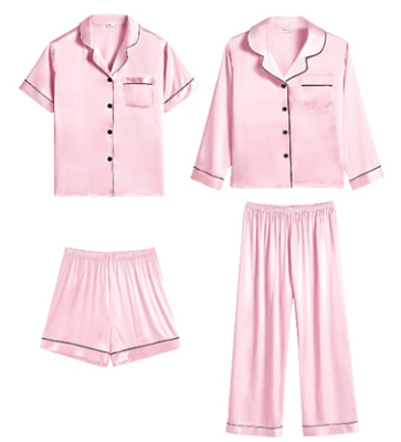Discontinued Pink Satin Two-Piece Pajama Sets