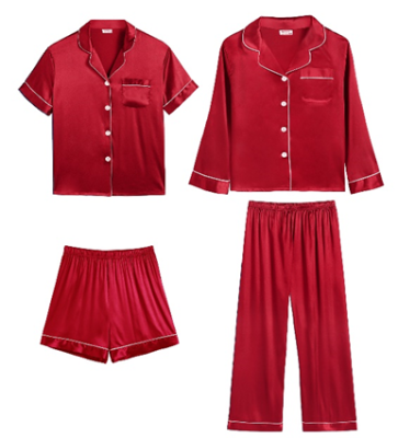 Discontinued Red 1 Satin Two-Party Pajama Sets