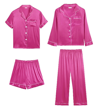 Discontinued Rose Red Satin Two-Piece Pajama Sets