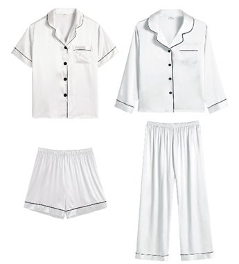 Discontinued White Satin Two-Piece Pajama Sets