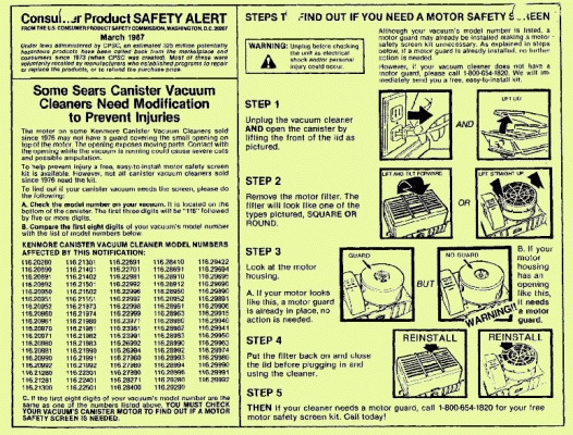 Sears Canister Safety Alert