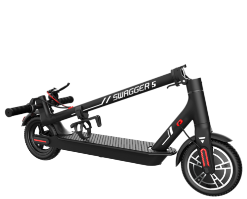 Recalled Black Swagtron SG-5 Swagger 5 Boost Commuter Electric Scooter (folded)