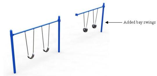 Recalled Single Post Swing Set with Added Bay Swings