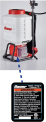 Location of the product label on the bottom of the recalled Bauer 20V Battery-Powered 4-Gallon Backpack Sprayer