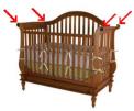 Recalled Wendy Bellissimo Collection Convertible Crib with top corners indicated