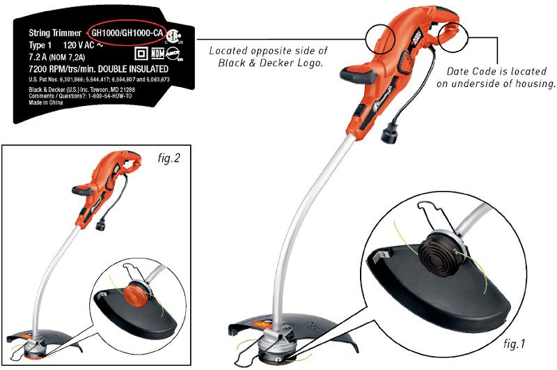 Recalled Black & Decker GH1000 Grasshog XP String Trimmer/Edger